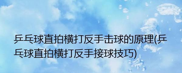 掌握乒乓球直拍技巧，提升比赛水平（以乒乓球招式直拍技巧教学为主题的指导手册）